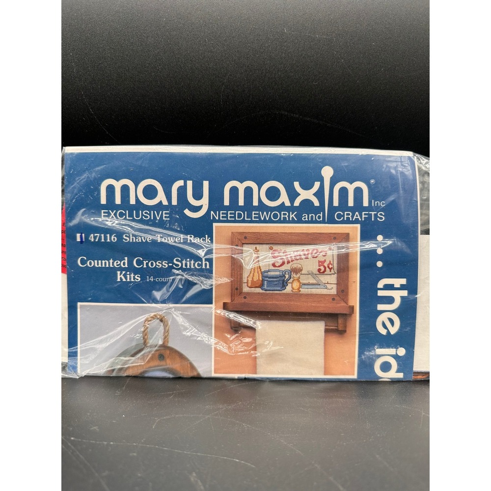 Mary Maxim Shave Towel Rack Counted Cross Stitch Kit Vintage Barber Shop Decor